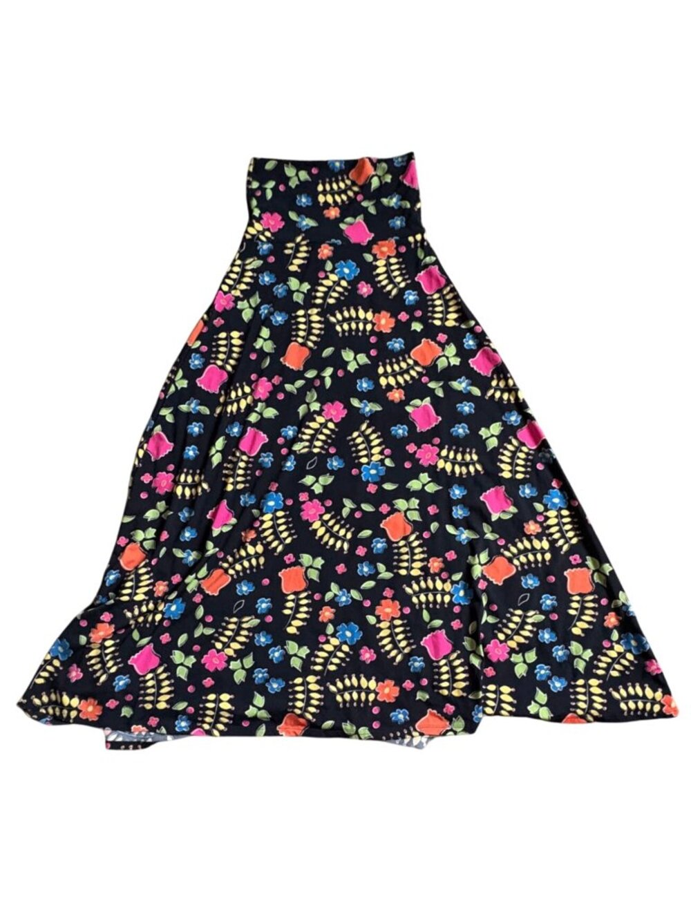 LuLaRoe Floral Maxi Skirt-Black Pink Blue A-Line Yoga Waist Stretch-SZ XXS
